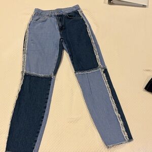 Two-Tone Denim Patchwork Jeans